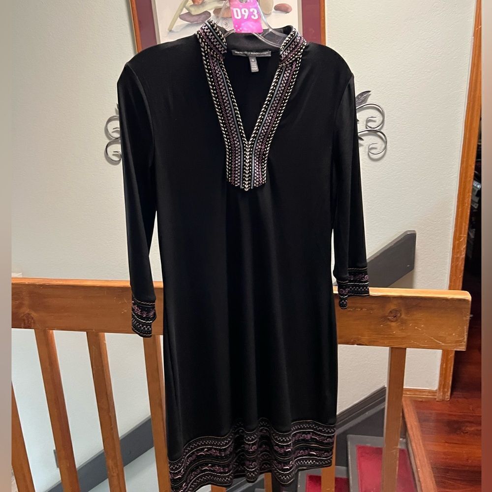 EUC White House Black Market Black Embellished Dress Size Small #093